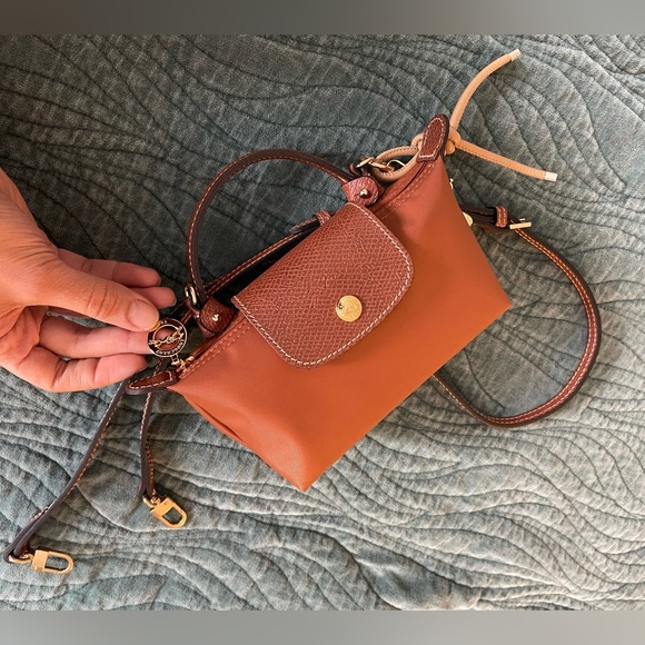 Longchamp | Le Pliage Cognac Original Pouch w Handle + Long Strap kit installed - Picture 2 of 16